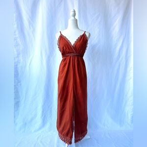 Billabong Rust Lace-Trim V-Neck Jumpsuit - Size Small